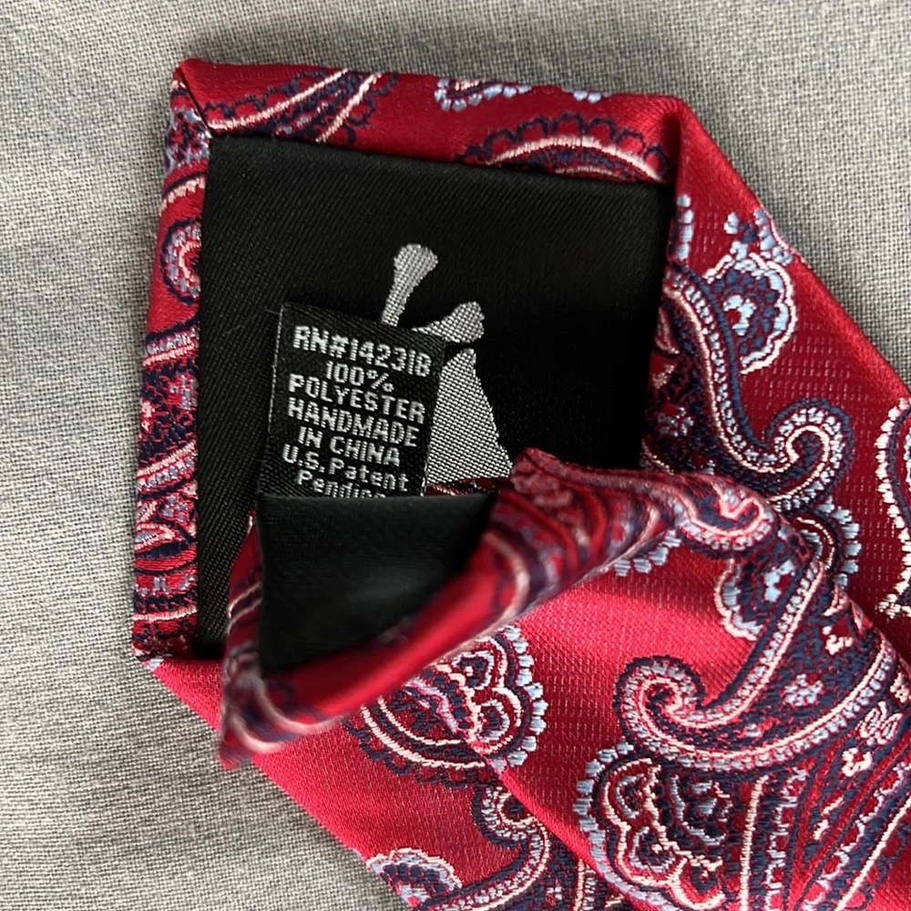 Necktie & Clip Set Nick Graham Handmade Mens Red Blue Paisley Neck Tie - Picture 10 of 11